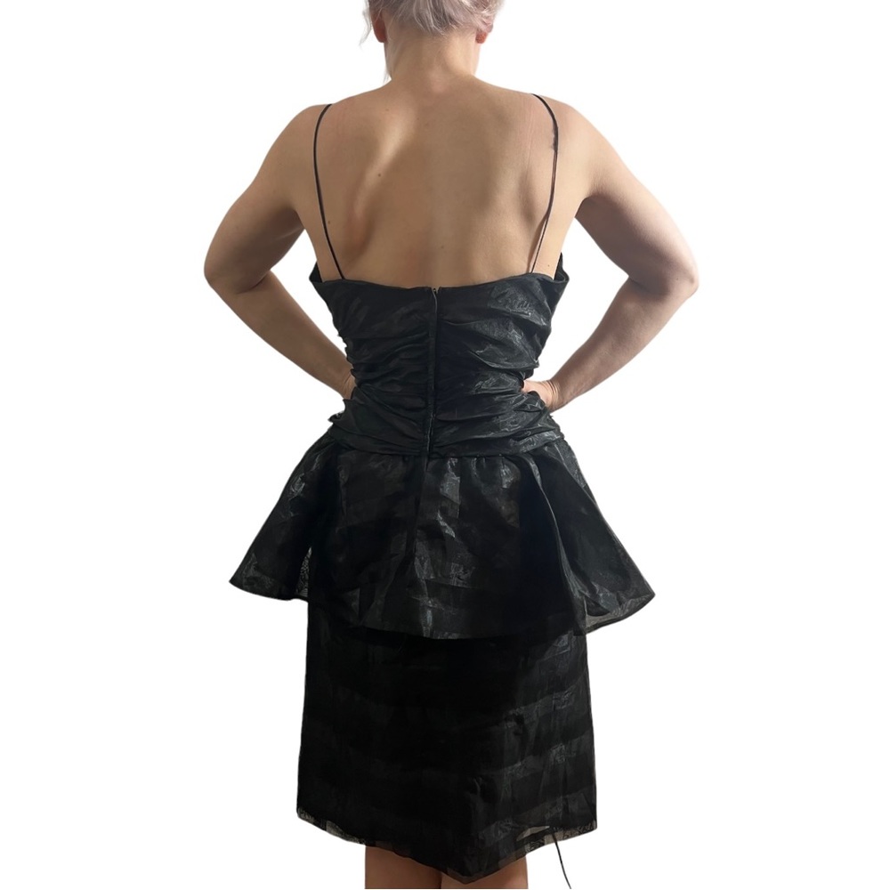 Gorgeous 1980’s Black Vintage Dress with Peplum Detail & Spaghetti Straps, Small - Picture 7 of 9